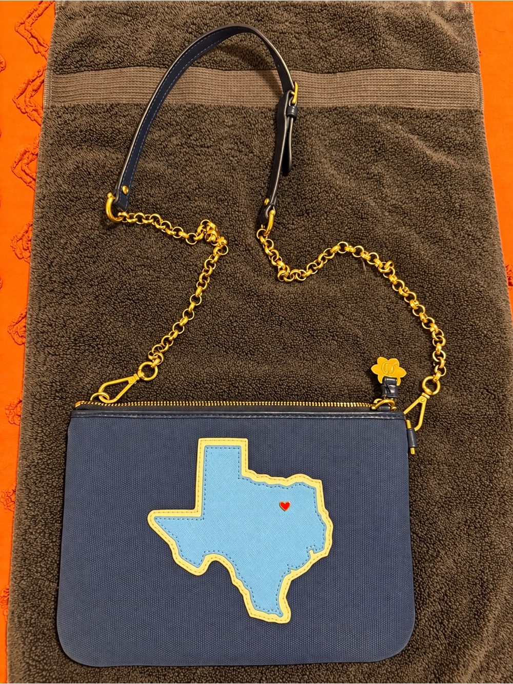 Draper James Navy Crossbody with Light Blue Texas Patch and Red Heart